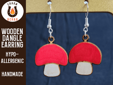 Mushroom Wood Dangle Earrings - Autumn Fashion Earring - Dangle Earring - Charm and Char